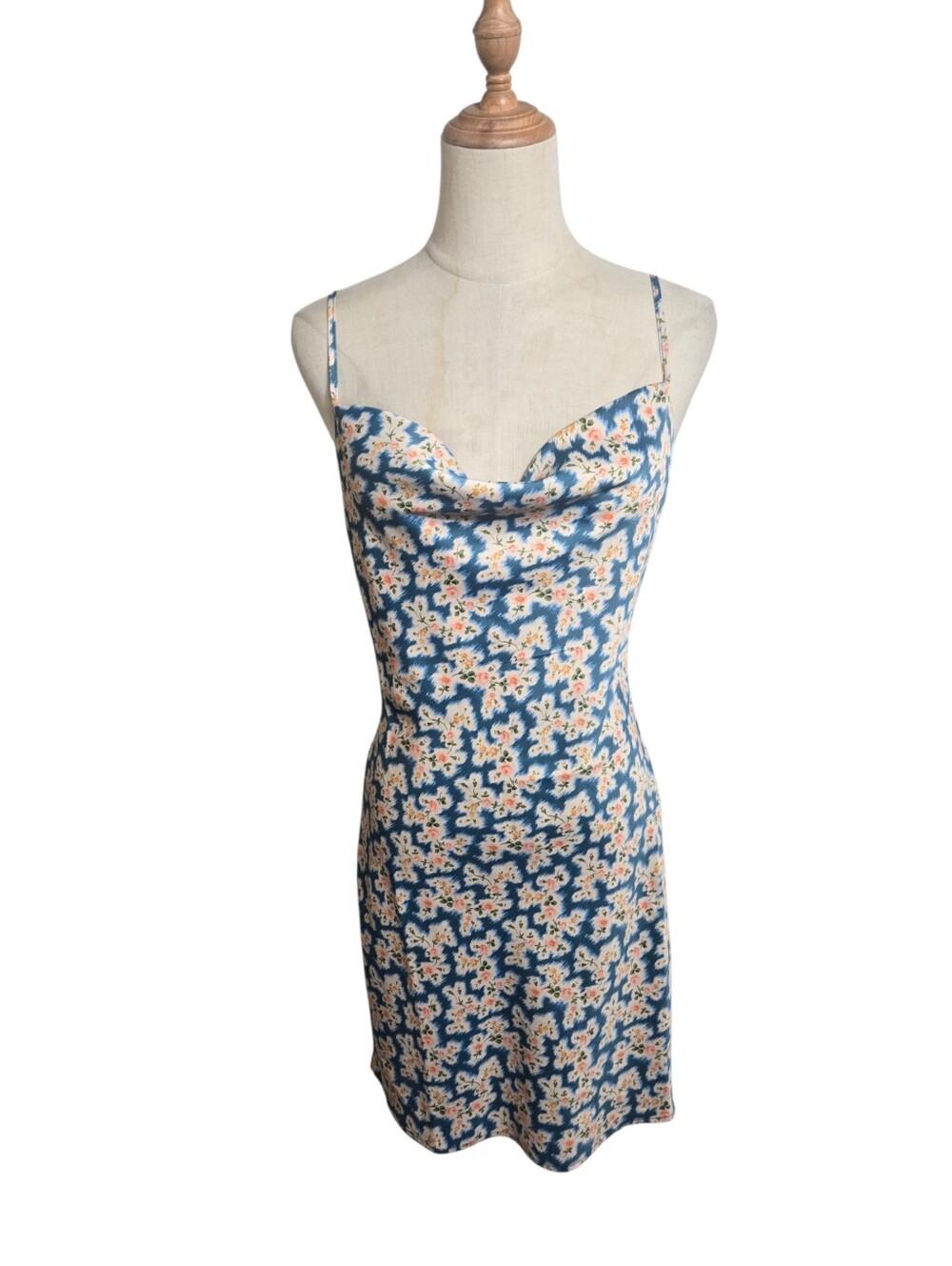 Urban Outfitters Blue Floral Slip Mini Dress with Coral and Cream Blossoms